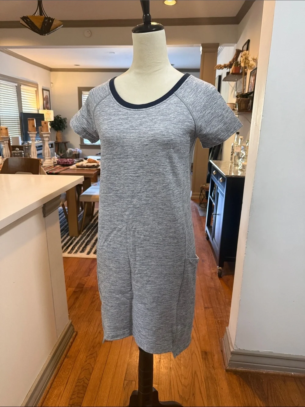 lululemon Heather Gray Short-Sleeve Dress with Navy Trim